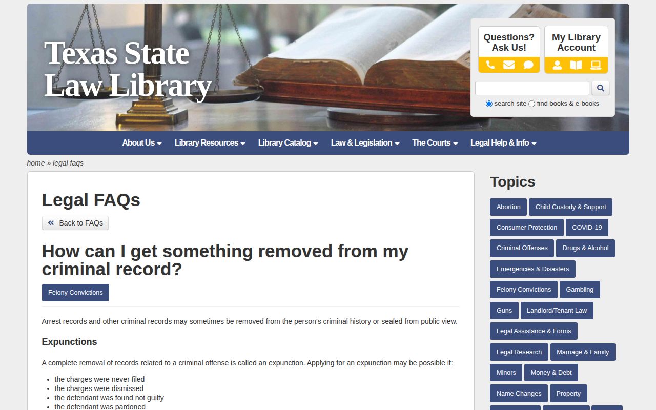 Texas State Law Library expunction and nondisclosure resource
