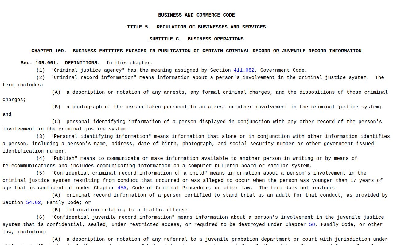 Texas Business and Commerce Code Chapter 109 source page